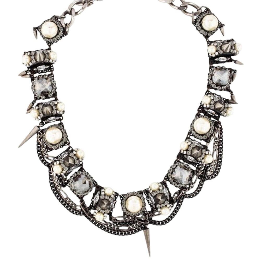 $978 Erickson Beamon Crystal Spike Pearl Punk Collar Statement Necklace